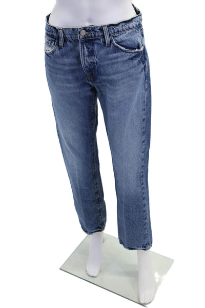 Frame Womens Fly Button Distress High Rise Medium Wash Slouch Jeans Blue Size 26