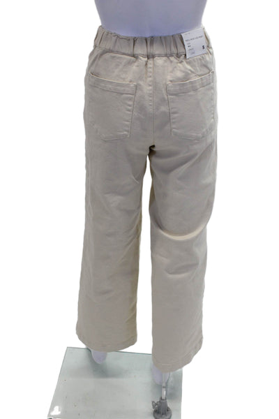 Oak + Fort Womens Cotton Wide Leg Elastic Waist Pants Champagne Size S