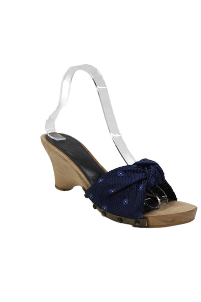 Lanvin Womens Satin Floral Print Slide On Sandal Heels Navy Blue Size 39 9