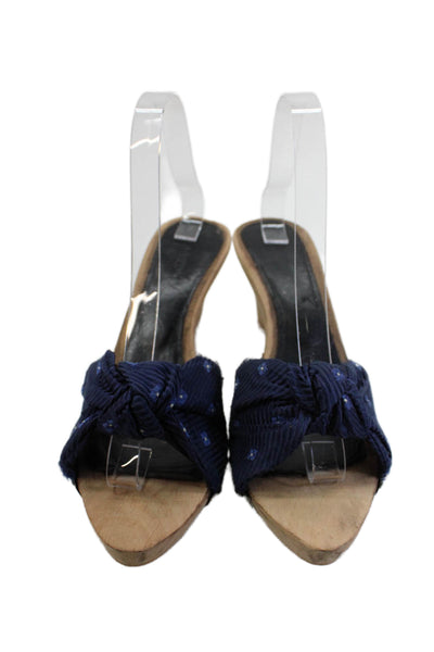 Lanvin Womens Satin Floral Print Slide On Sandal Heels Navy Blue Size 39 9