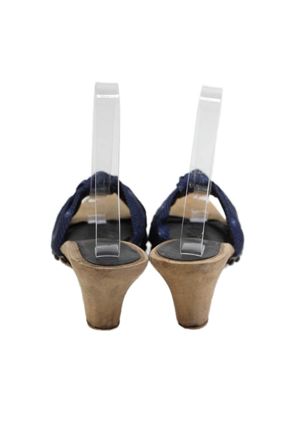 Lanvin Womens Satin Floral Print Slide On Sandal Heels Navy Blue Size 39 9