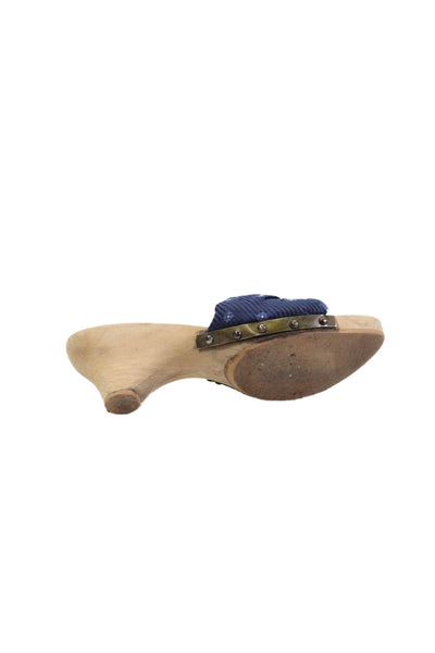 Lanvin Womens Satin Floral Print Slide On Sandal Heels Navy Blue Size 39 9