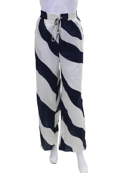 Milly Cabana Womens Cotton Diagonal Stripe Wide Legged Pants White Size 8