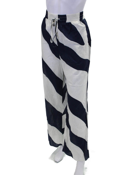 Milly Cabana Womens Cotton Diagonal Stripe Wide Legged Pants White Size 8