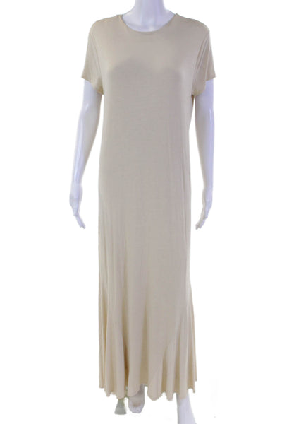 Ralph Lauren Blue Label Womens Round Neck Short Sleeve Maxi Dress Beige Size L
