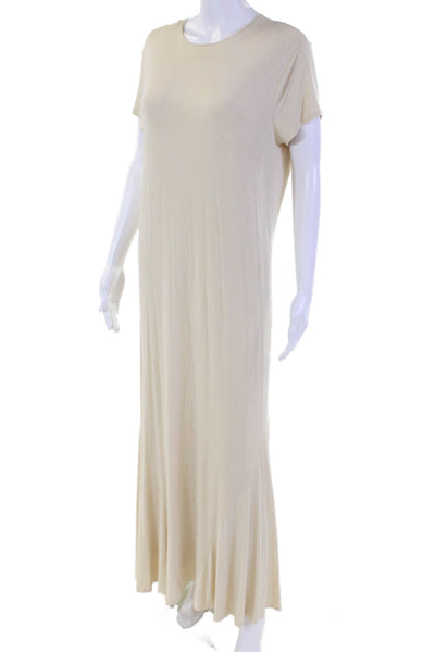 Ralph Lauren Blue Label Womens Round Neck Short Sleeve Maxi Dress Beige Size L