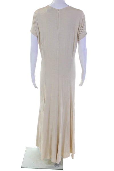 Ralph Lauren Blue Label Womens Round Neck Short Sleeve Maxi Dress Beige Size L