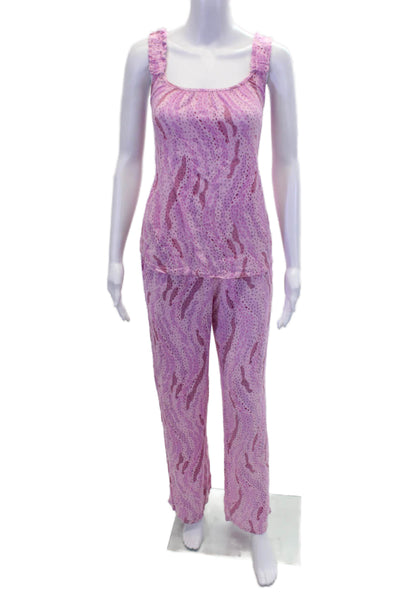 PJ Salvage Womens Printed Ruffle Scoop Neck Sleeveless Top Pajama Set Pink Sz S