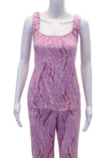 PJ Salvage Womens Printed Ruffle Scoop Neck Sleeveless Top Pajama Set Pink Sz S