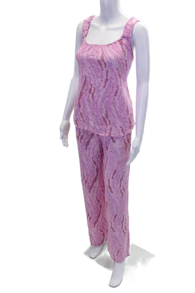 PJ Salvage Womens Printed Ruffle Scoop Neck Sleeveless Top Pajama Set Pink Sz S