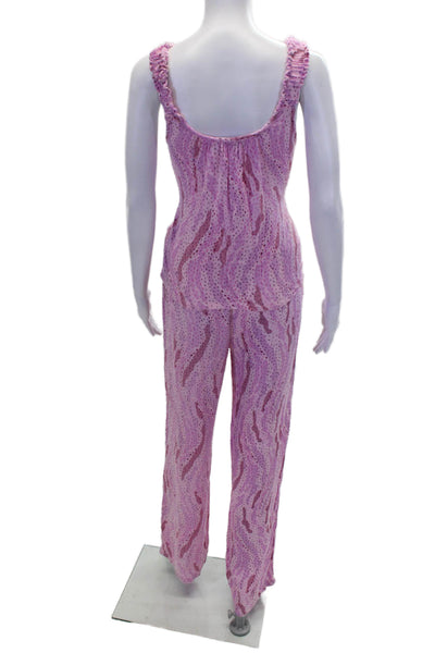 PJ Salvage Womens Printed Ruffle Scoop Neck Sleeveless Top Pajama Set Pink Sz S