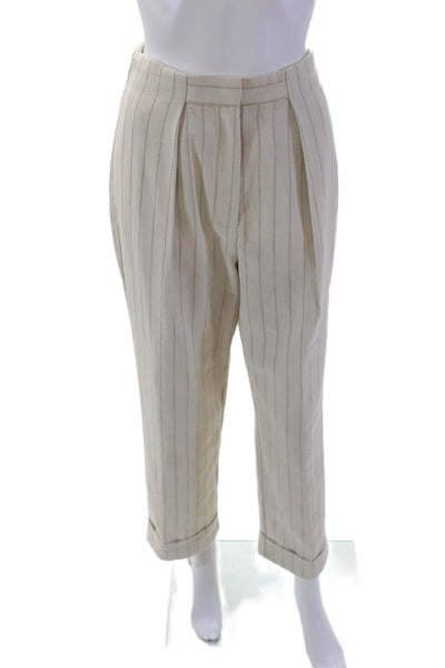 Significant Other Womens Striped High Rise Cuff Straight Leg Pants Beige Size 2