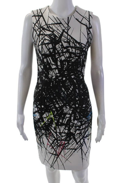 Yigal Azrouel Womens Printed Crew Neck Sleeveless Dress Black White Size 2