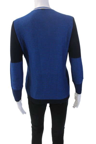 St. John Womens Striped Crew Neck Sweater Blue Black Wool Blend Size Small