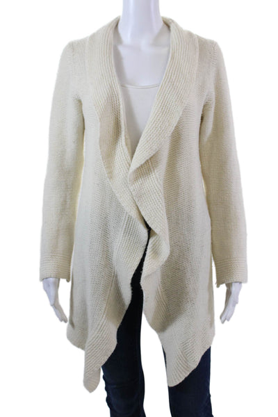 Joseph Womens Cable Knit Cowl Neck Open Front Cardigan Sweater Top White Size M