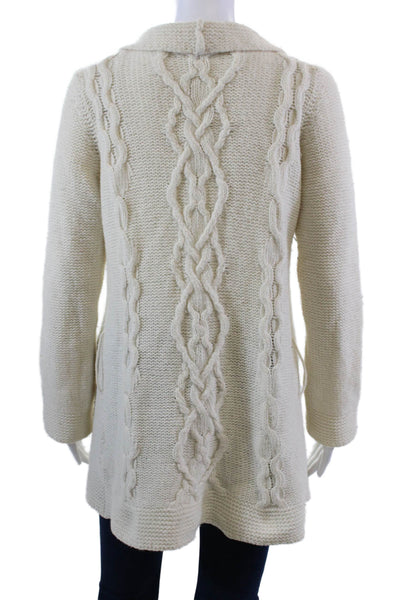 Joseph Womens Cable Knit Cowl Neck Open Front Cardigan Sweater Top White Size M