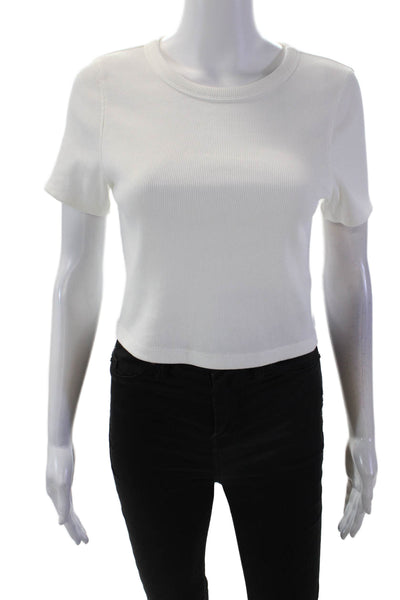 Everlane Womens Cotton Cropped Short Sleeve Crew Neck T-Shirt White Size M