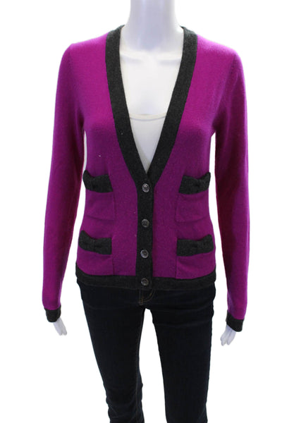 Coach Womens Color Block V-Neck Long Sleeve Cardigan Sweater Top Fuschia Size M