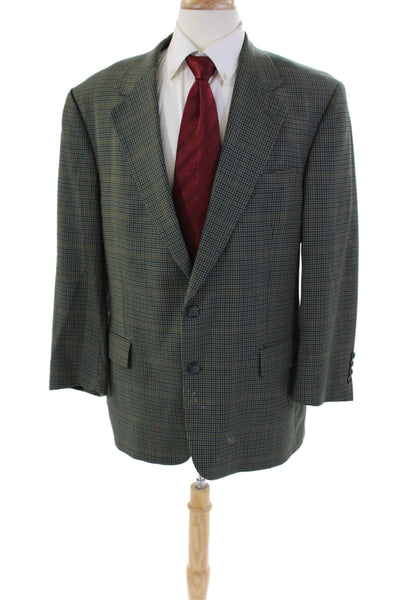 Gorsart Mens Two Button Notched Lapel Plaid Blazer Jacket Green Wool Size 42R