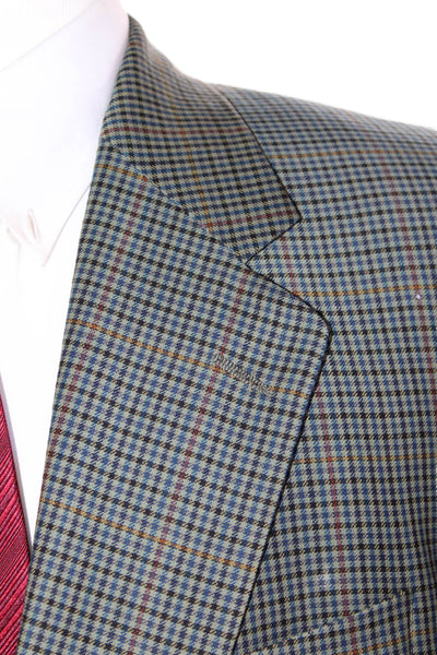 Gorsart Mens Two Button Notched Lapel Plaid Blazer Jacket Green Wool Size 42R