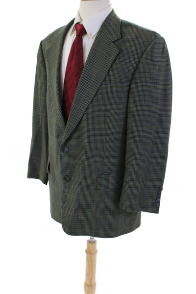 Gorsart Mens Two Button Notched Lapel Plaid Blazer Jacket Green Wool Size 42R