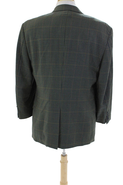 Gorsart Mens Two Button Notched Lapel Plaid Blazer Jacket Green Wool Size 42R