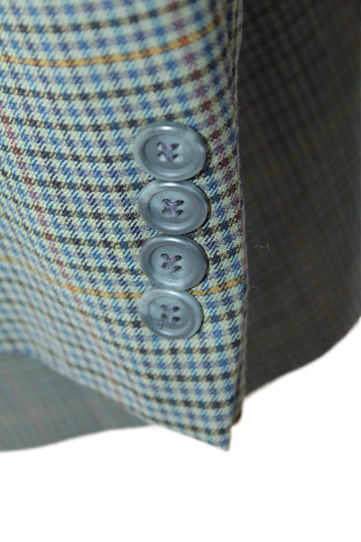 Gorsart Mens Two Button Notched Lapel Plaid Blazer Jacket Green Wool Size 42R