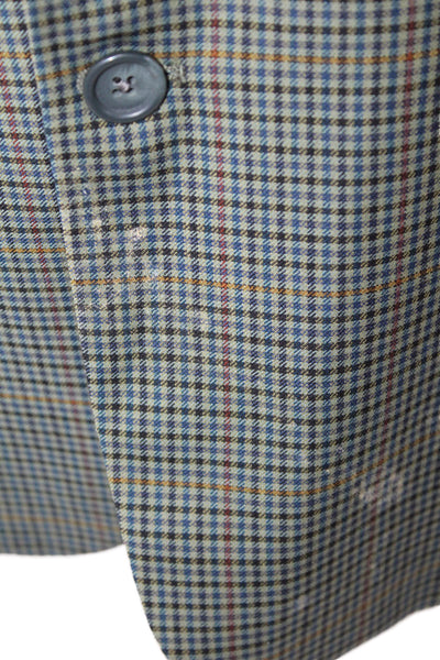 Gorsart Mens Two Button Notched Lapel Plaid Blazer Jacket Green Wool Size 42R