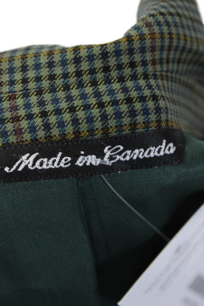 Gorsart Mens Two Button Notched Lapel Plaid Blazer Jacket Green Wool Size 42R