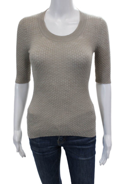 Theory Womens Linen Scoop Neck Half Sleeve Casual Knit Top Nude Size S