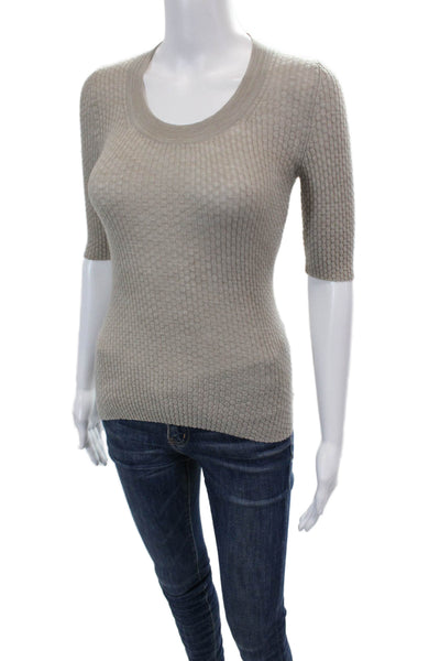 Theory Womens Linen Scoop Neck Half Sleeve Casual Knit Top Nude Size S