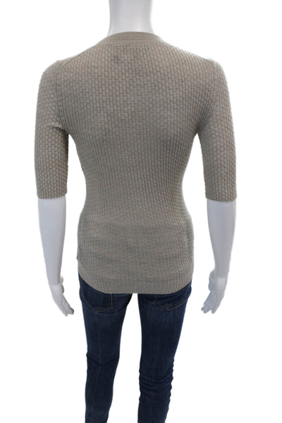 Theory Womens Linen Scoop Neck Half Sleeve Casual Knit Top Nude Size S