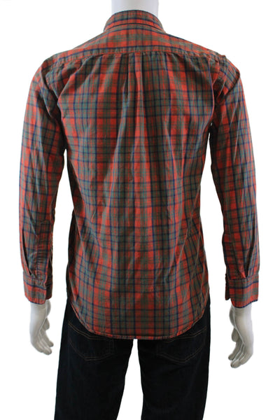 Steven Alan Mens Cotton Plaid Long Sleeve Button Down Shirt Orange Size S