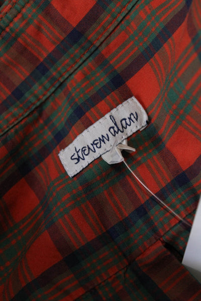 Steven Alan Mens Cotton Plaid Long Sleeve Button Down Shirt Orange Size S