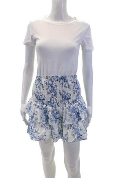 Intermix Women's Smocked Waist Ruffle Lined Tiered Mini Skirt Floral Size P