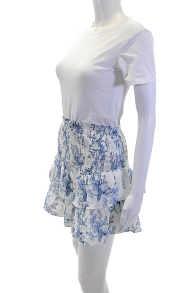 Intermix Women's Smocked Waist Ruffle Lined Tiered Mini Skirt Floral Size P