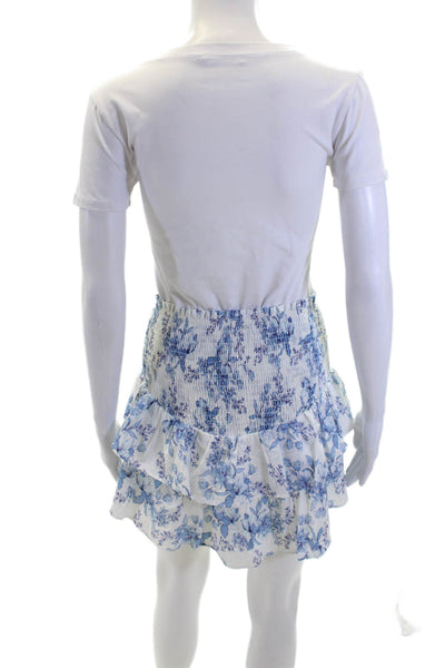 Intermix Women's Smocked Waist Ruffle Lined Tiered Mini Skirt Floral Size P