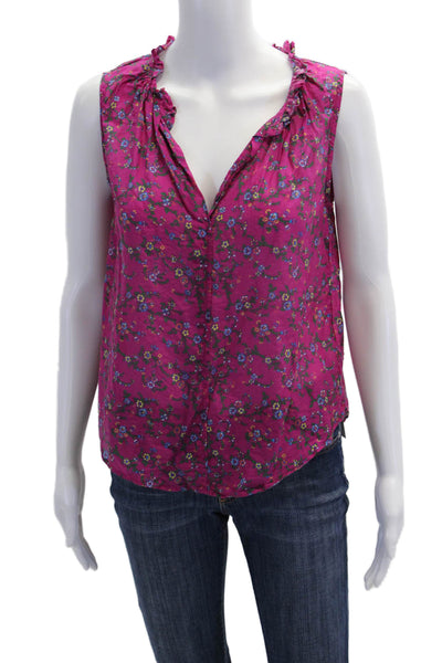 Xirena Womens Floral Print Button Down Tank Top Pink Cotton Size Extra Small