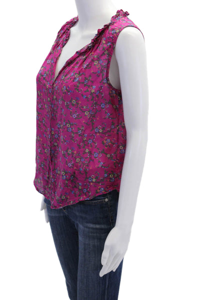 Xirena Womens Floral Print Button Down Tank Top Pink Cotton Size Extra Small