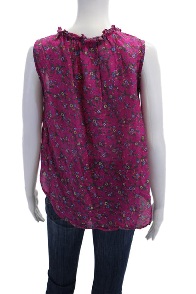 Xirena Womens Floral Print Button Down Tank Top Pink Cotton Size Extra Small