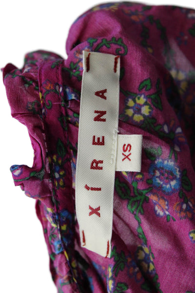 Xirena Womens Floral Print Button Down Tank Top Pink Cotton Size Extra Small