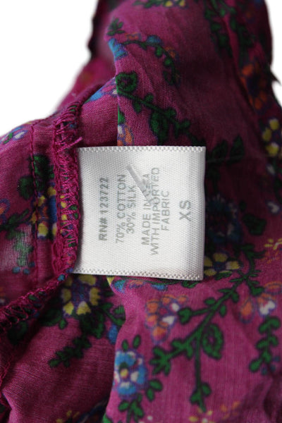 Xirena Womens Floral Print Button Down Tank Top Pink Cotton Size Extra Small