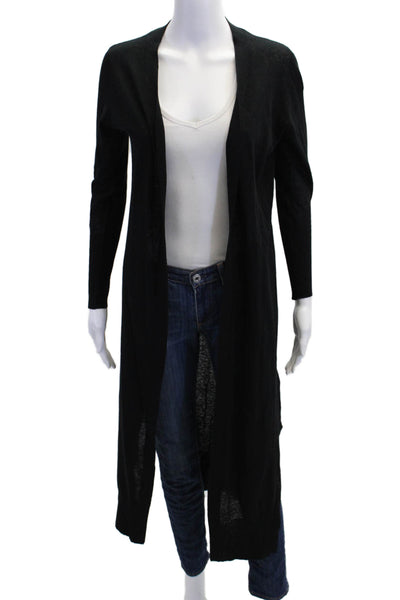 Sundays Womens Linen Blend Long Sleeves Open Front Duster Sweater Black Size 1