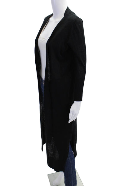 Sundays Womens Linen Blend Long Sleeves Open Front Duster Sweater Black Size 1