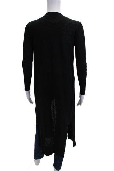 Sundays Womens Linen Blend Long Sleeves Open Front Duster Sweater Black Size 1