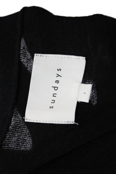 Sundays Womens Linen Blend Long Sleeves Open Front Duster Sweater Black Size 1