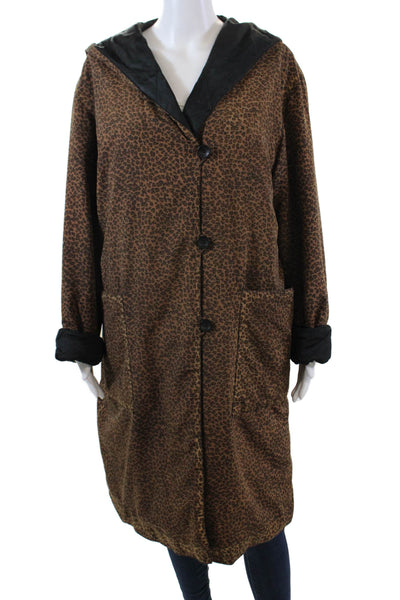Bottega Veneta Womens Button Front Leopard Reversible Jacket Brown Black Medium
