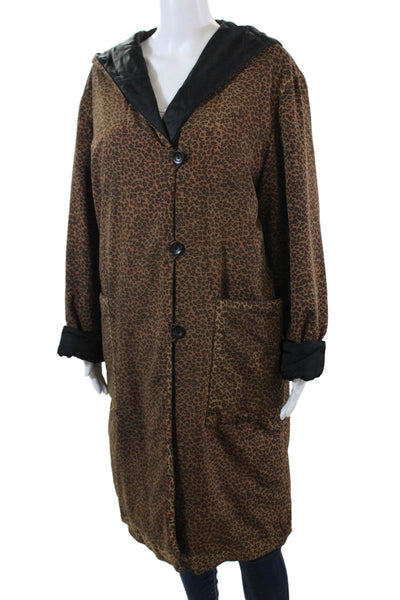 Bottega Veneta Womens Button Front Leopard Reversible Jacket Brown Black Medium