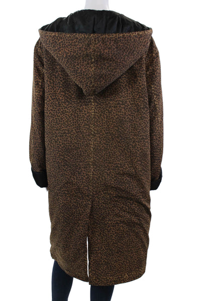 Bottega Veneta Womens Button Front Leopard Reversible Jacket Brown Black Medium