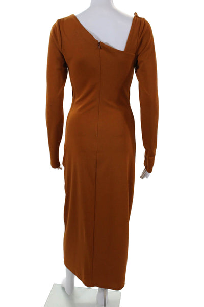 Nicholas Women's Asymmetrical Ruched Slit Hem Maxi Dress Brown Size 6